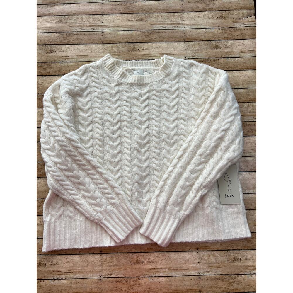 JOIE Cream Cable Knit Fisherman Preppy Cozy Soft Boho Crewneck Sweater M NEW
